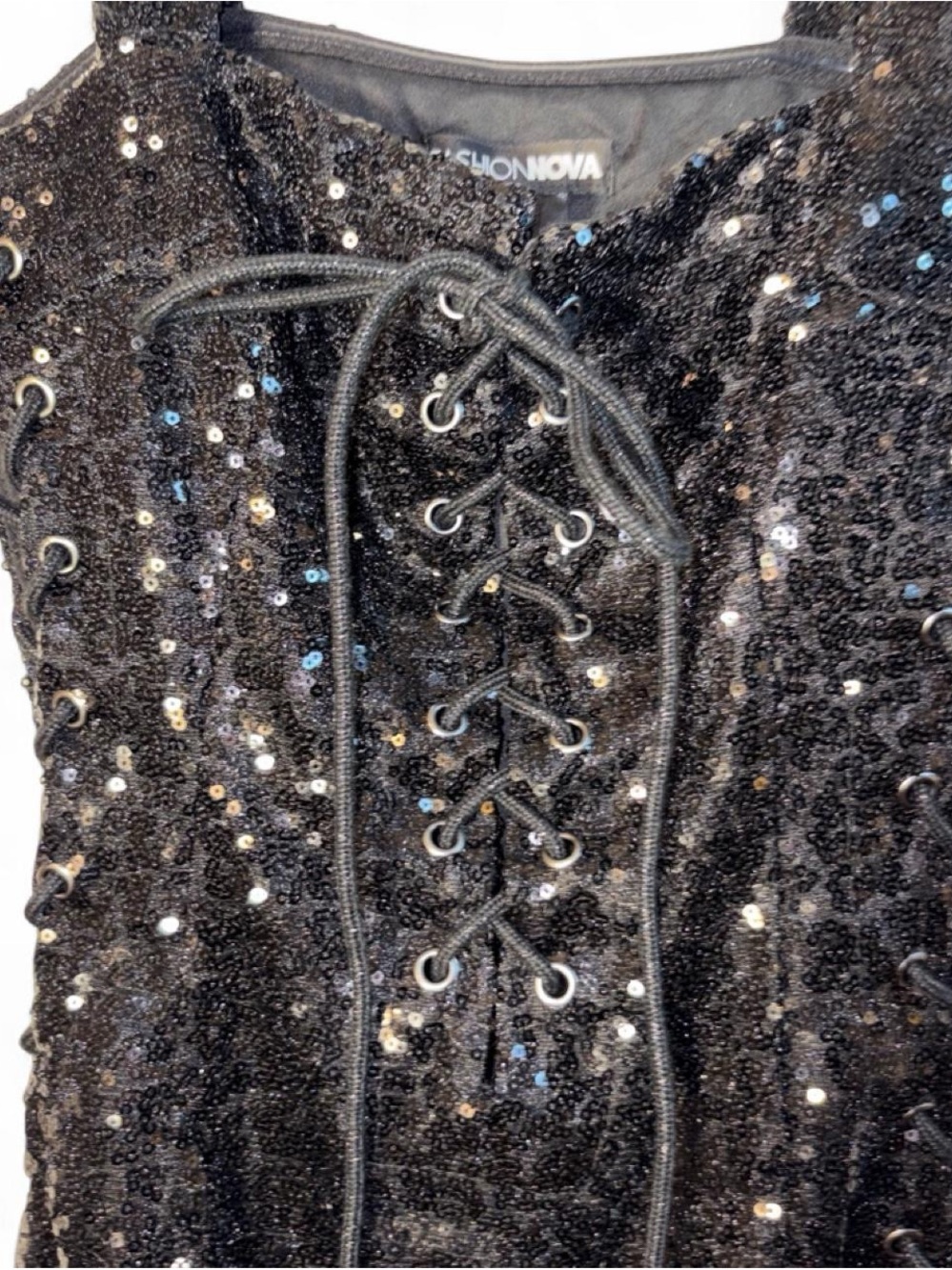 Black Sequin Lace-Up Bodycon Dress - Picture 3 of 9